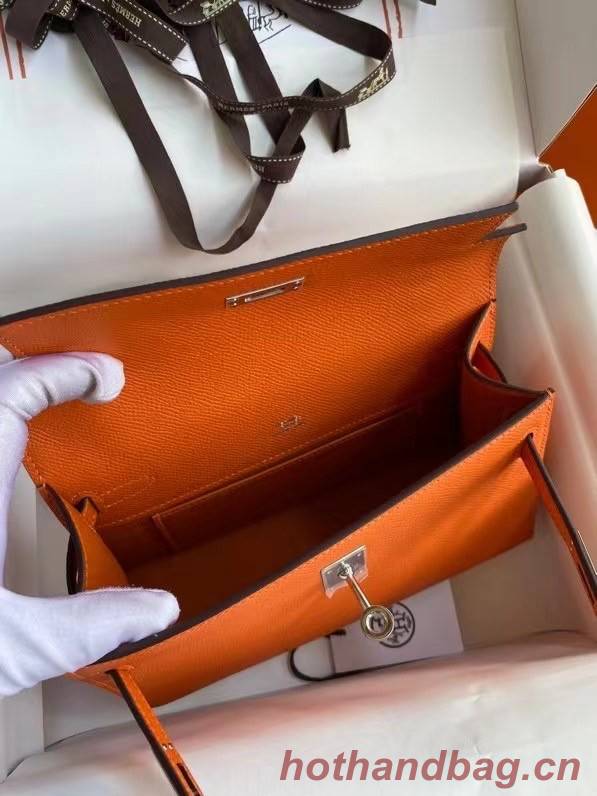 Hermes Original Epsom Leather KEL2278 orange&Silver-Tone Metal