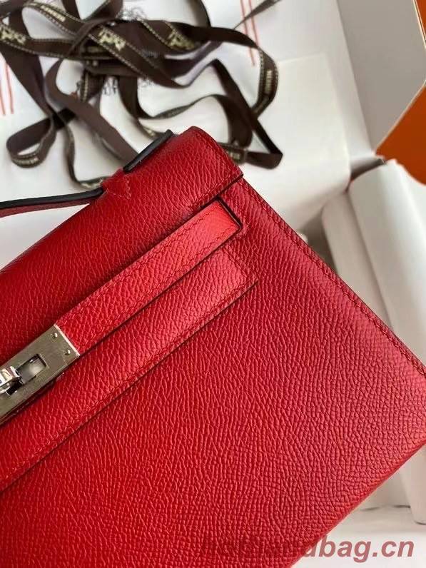 Hermes Original Epsom Leather KEL2278 red&Silver-Tone Metal