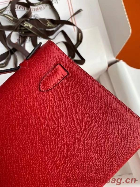 Hermes Original Epsom Leather KEL2278 red&Silver-Tone Metal