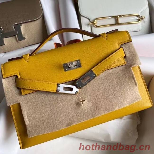 Hermes Original swift Leather KEL2278 yellow&Silver-Tone Metal