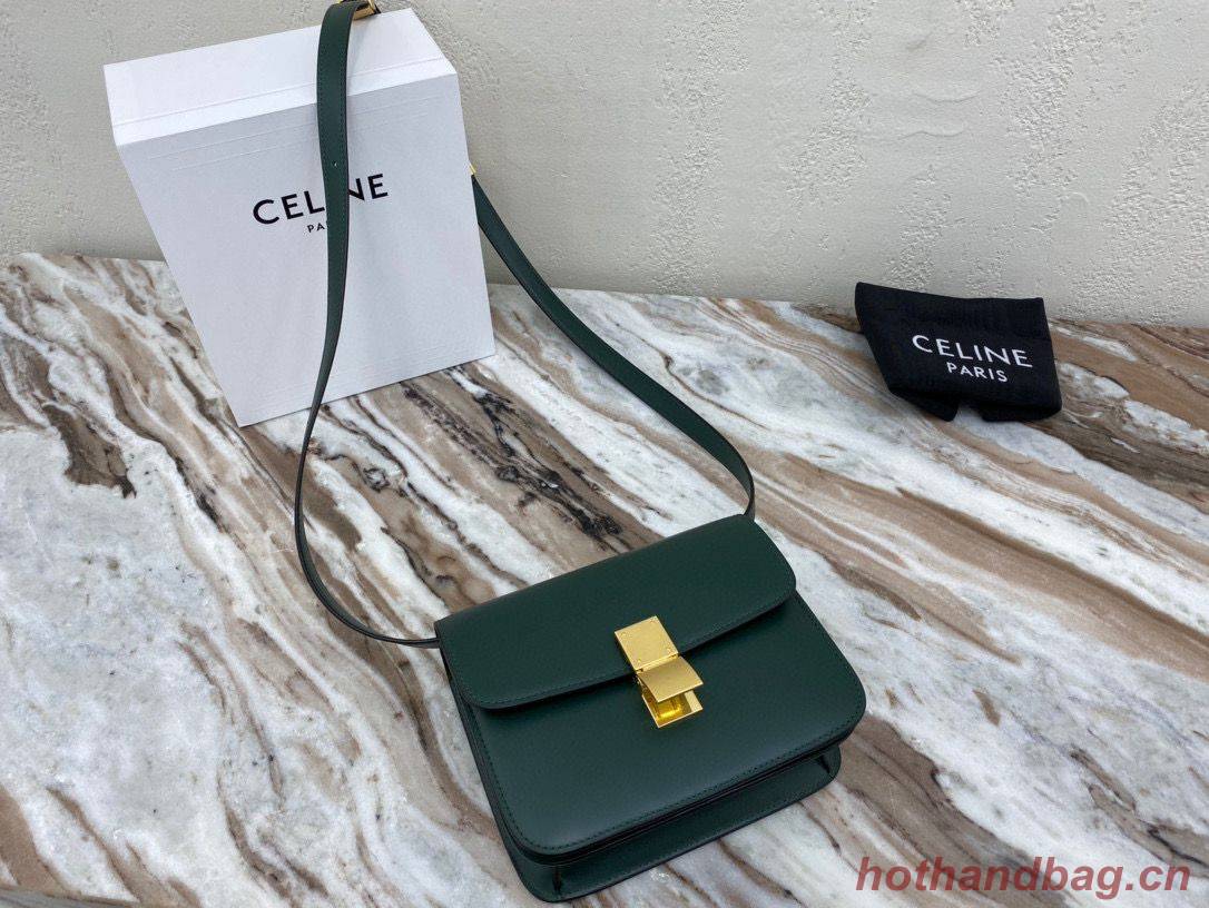 Celine Classic Box Teen Flap Bag Original Calfskin Leather 3379 Dark Green