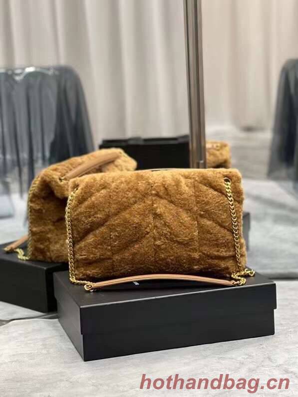 Yves Saint Laurent PUFFER BAG IN MERINO SHEARLING AND LAMBSKIN 179540 NATURAL BROWN