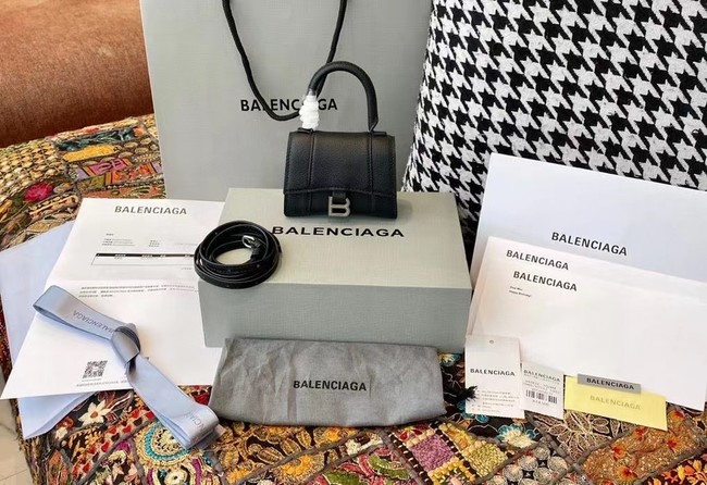 Balenciaga WOMENS HOURGLASS MINI TOP HANDLE BAG Grained calsfkin M8000 black