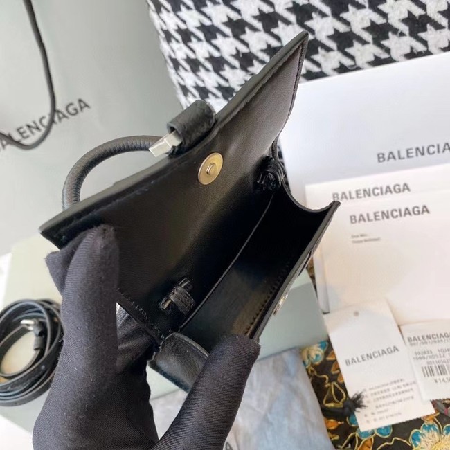 Balenciaga WOMENS HOURGLASS MINI TOP HANDLE BAG Grained calsfkin M8000 black