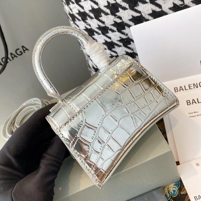 Balenciaga WOMENS HOURGLASS MINI TOP HANDLE BAG M8000 silver