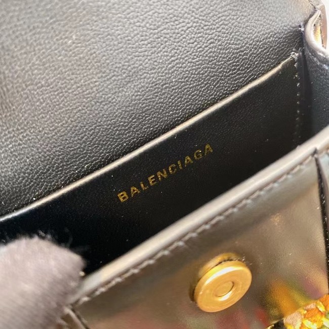 Balenciaga WOMENS HOURGLASS MINI TOP HANDLE BAG shiny box calfskin M8000 black