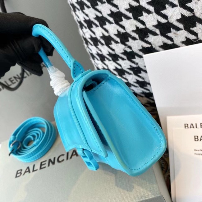 Balenciaga WOMENS HOURGLASS MINI TOP HANDLE BAG shiny box calfskin M8000 blue