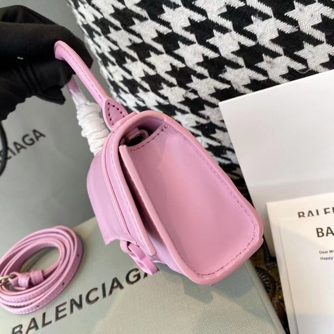 Balenciaga WOMENS HOURGLASS MINI TOP HANDLE BAG shiny box calfskin M8000 pink