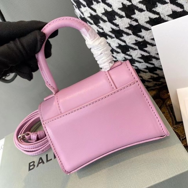 Balenciaga WOMENS HOURGLASS MINI TOP HANDLE BAG shiny box calfskin M8000 pink