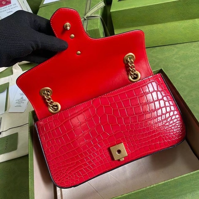 Gucci GG Marmont crocodile small shoulder bag 443497 red