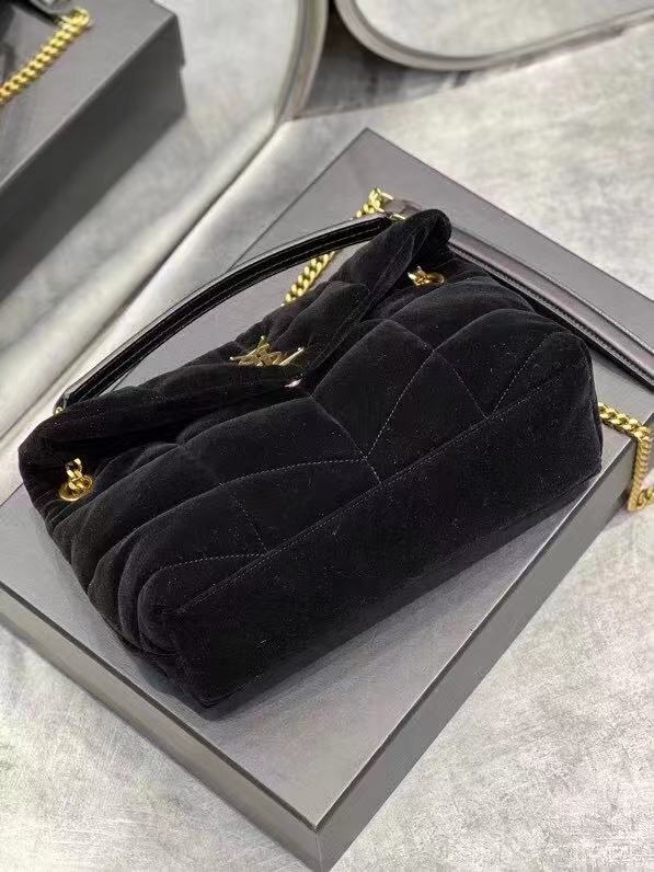 Yves Saint Laurent PUFFER SMALL BAG IN VELVET AND LAMBSKIN 747627 black