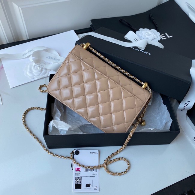 CHANEL Lambskin Flap Shoulder Bag AP2289 Apricot