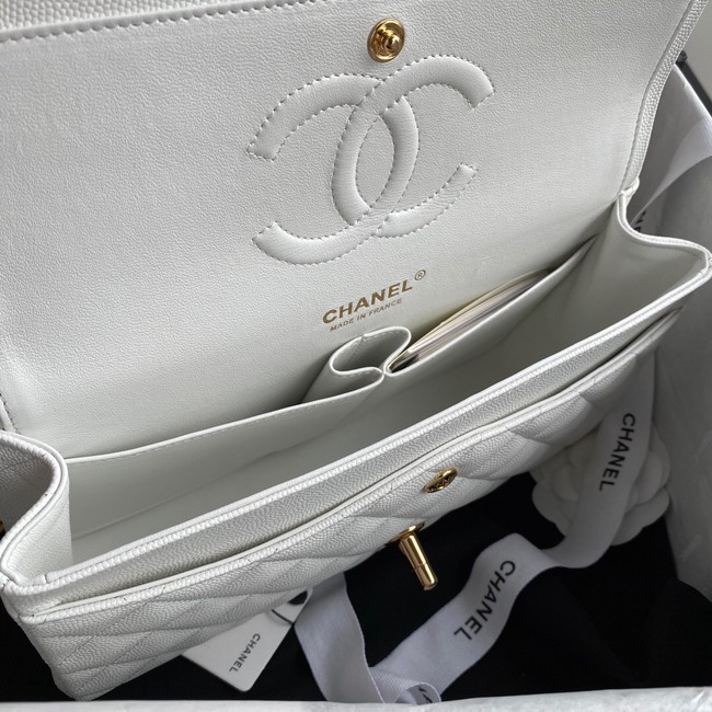 Chanel Flap Shoulder Bag Grained Caviar A01112  gold-Tone Metal white