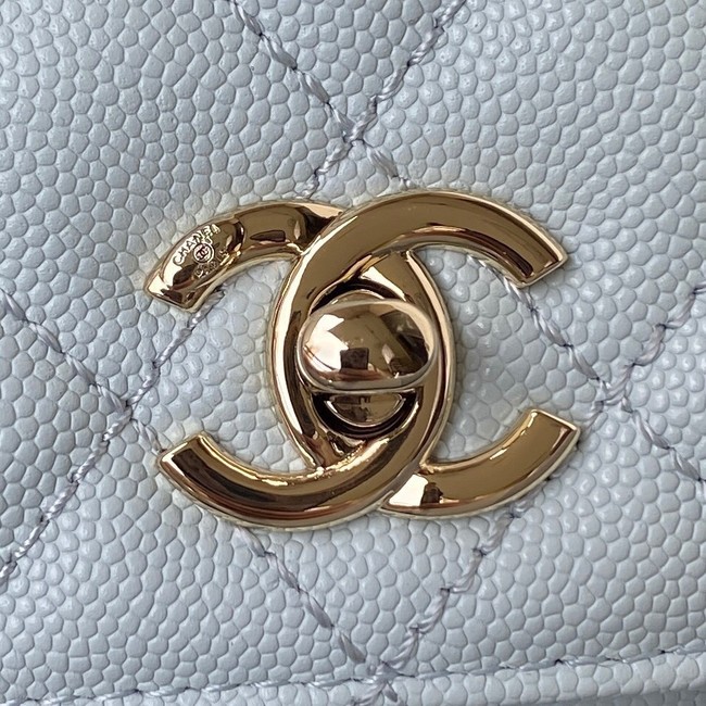 Chanel flap bag with top handle Grained Calfskin gold-Tone Metal AS2215 light blue