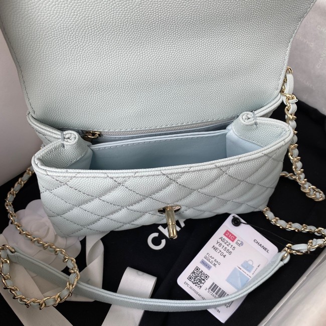 Chanel flap bag with top handle Grained Calfskin gold-Tone Metal AS2215 light blue