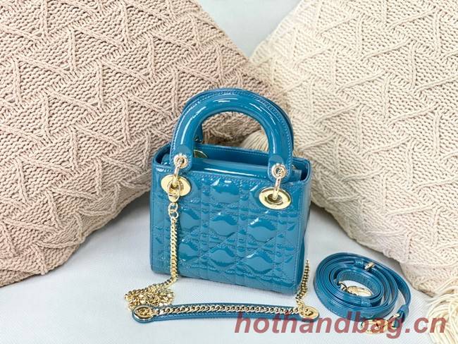 MINI LADY DIOR BAG Patent Cannage Calfskin M0566OW sky Blue&gold