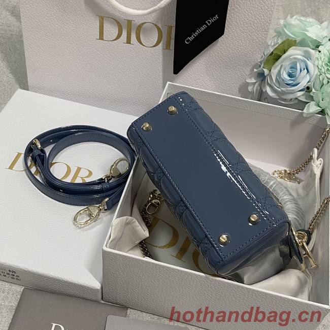 MINI LADY DIOR BAG Patent Cannage Calfskin M0566OW Blue&gold