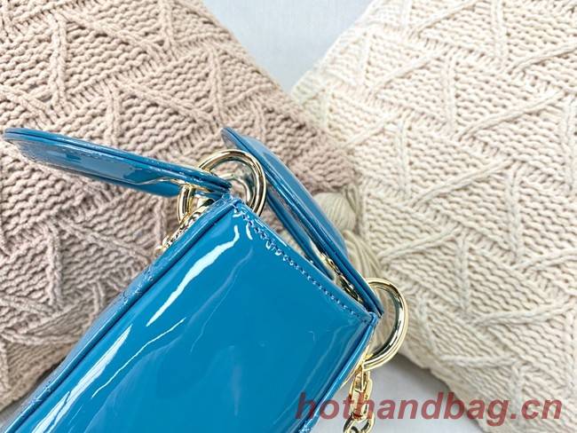 MINI LADY DIOR BAG Patent Cannage Calfskin M0566OW sky Blue&gold