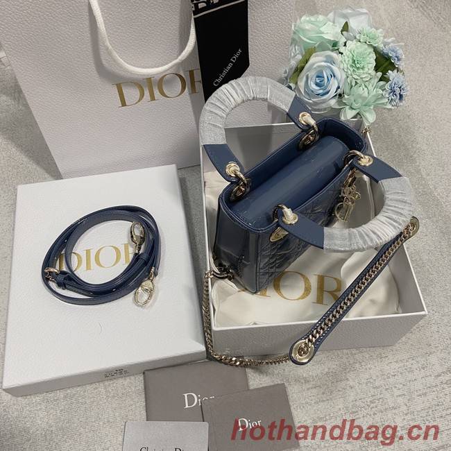 MINI LADY DIOR BAG Patent Cannage Calfskin M0566OW Blue&gold