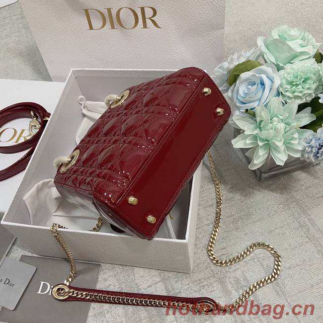 MINI LADY DIOR BAG Patent Cannage Calfskin M0566OW Burgundy&gold