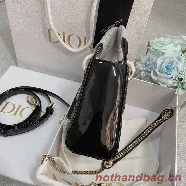 MINI LADY DIOR BAG Patent Cannage Calfskin M0566OW black&gold