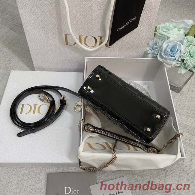 MINI LADY DIOR BAG Patent Cannage Calfskin M0566OW black&gold