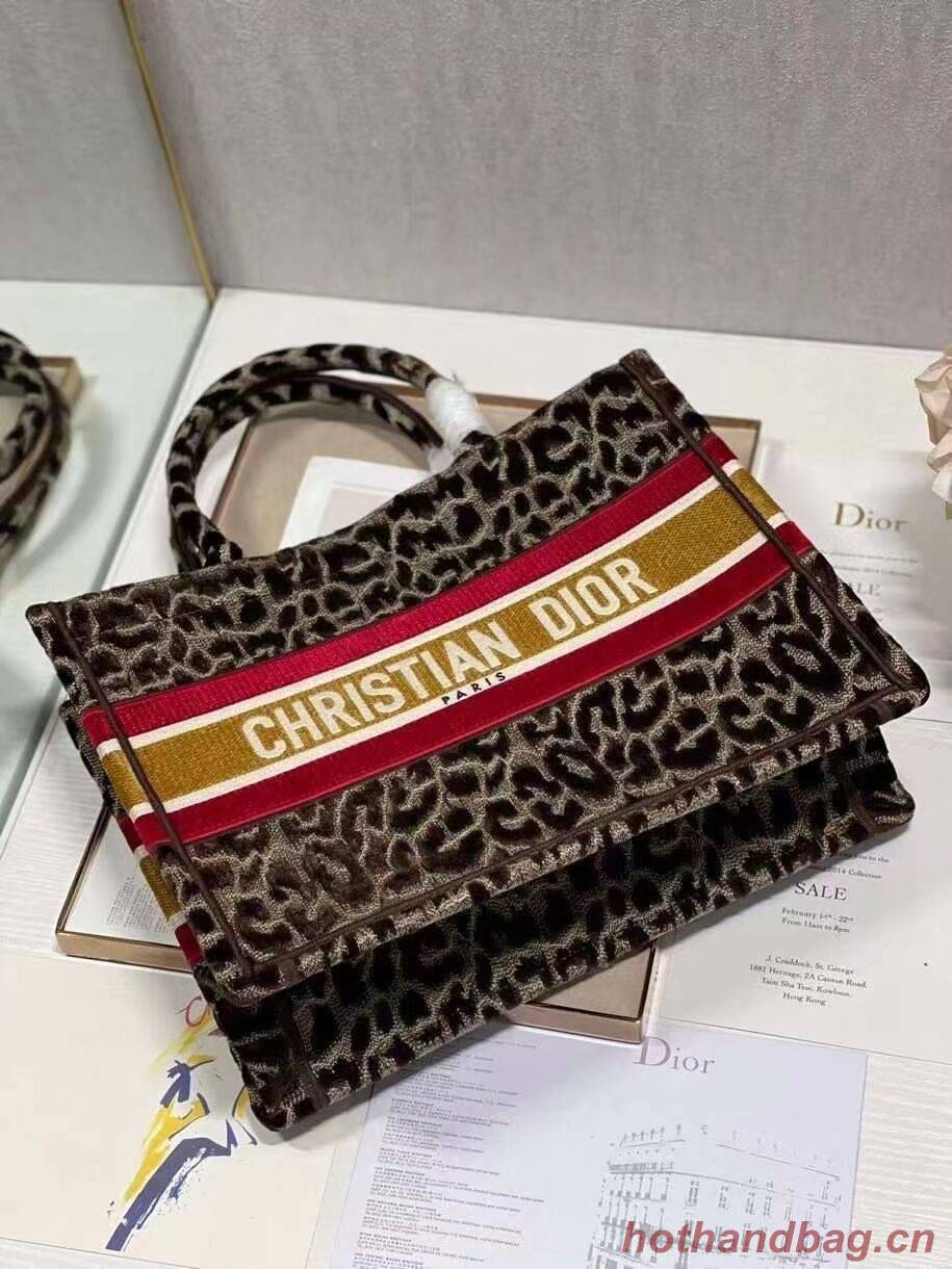 SMALL DIOR BOOK TOTE Embroidery C1287-2 Brown Leopard Print