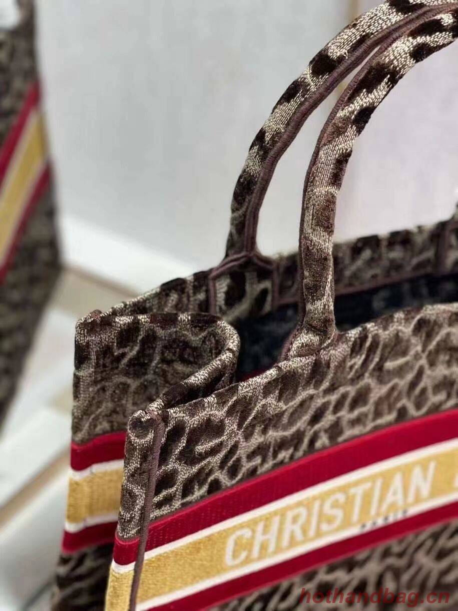 SMALL DIOR BOOK TOTE Embroidery C1287-2 Brown Leopard Print