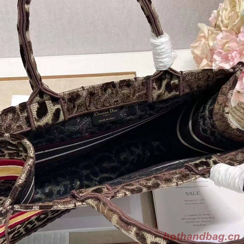 SMALL DIOR BOOK TOTE Embroidery C1287-2 Brown Leopard Print