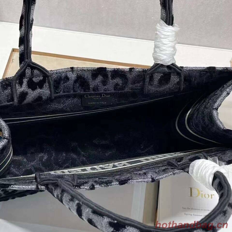 SMALL DIOR BOOK TOTE Embroidery C1287-4 Black&gray Leopard Print