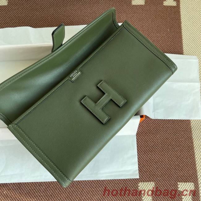 Hermes Original jige swift Leather Clutch 37088 blackish green