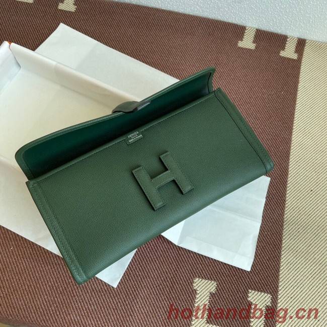 Hermes Original Espom Leather Clutch 37088 blackish green