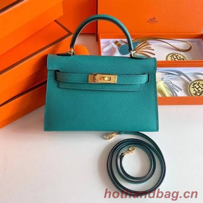 Hermes Kelly 19cm Shoulder Bags Epsom Leather KL19 Gold hardware Lake blue