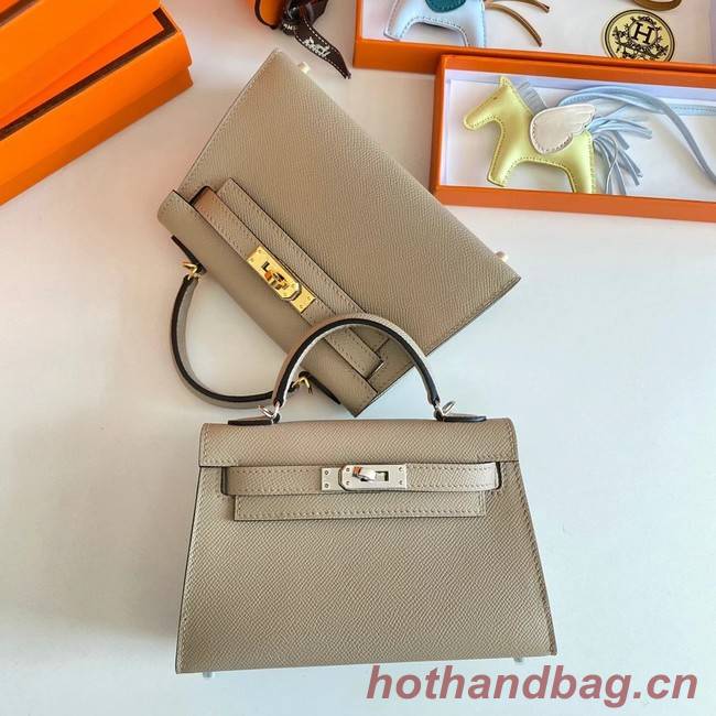 Hermes Kelly 19cm Shoulder Bags Epsom Leather KL19 Gold hardware Pearl grey