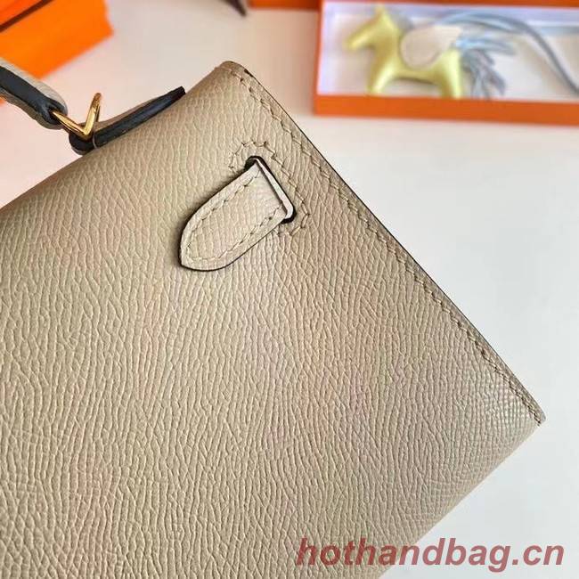 Hermes Kelly 19cm Shoulder Bags Epsom Leather KL19 Gold hardware Pearl grey