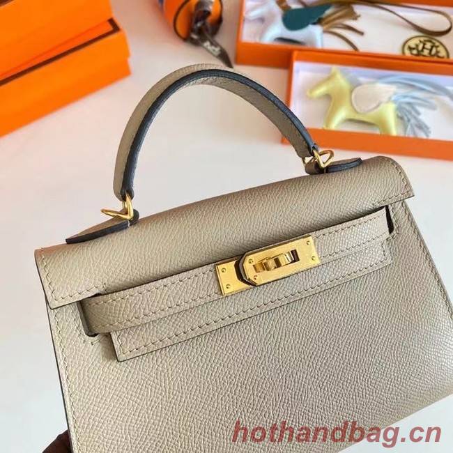 Hermes Kelly 19cm Shoulder Bags Epsom Leather KL19 Gold hardware Pearl grey