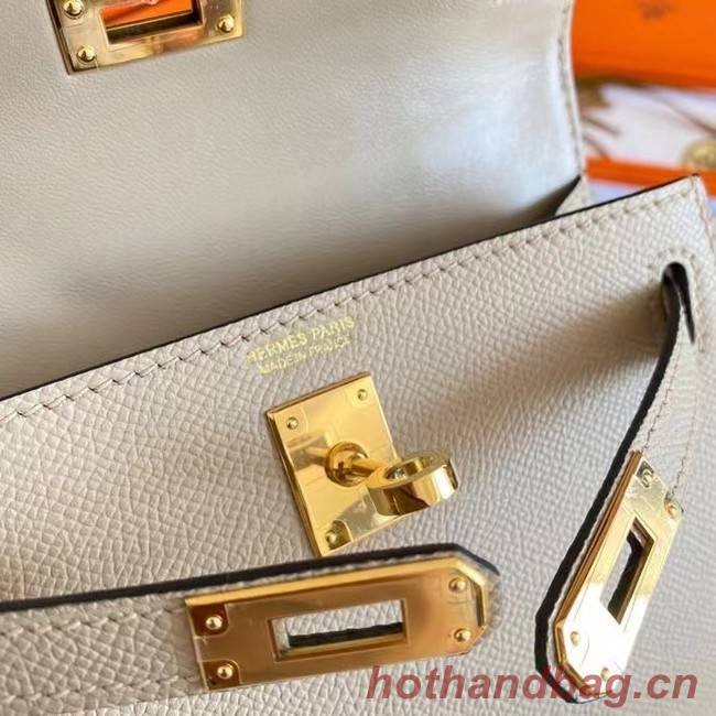 Hermes Kelly 19cm Shoulder Bags Epsom Leather KL19 Gold hardware Pearl grey