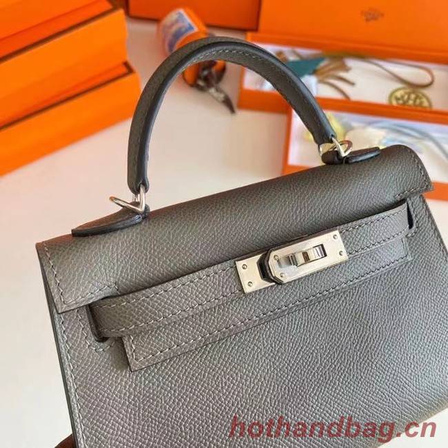 Hermes Kelly 19cm Shoulder Bags Epsom Leather KL19 Silver hardware gray