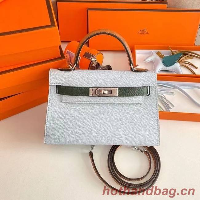 Hermes Kelly 19cm Shoulder Bags Epsom Leather KL19 Silver  hardware light blue&green