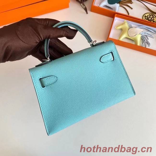 Hermes Kelly 19cm Shoulder Bags Epsom Leather KL19 Silver hardware sky blue