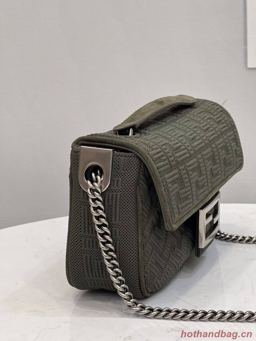 FENDI MIDI BAGUETTE CHAIN FF fabric bag 8BR793 Green