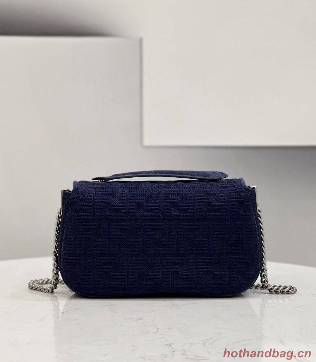 FENDI MIDI BAGUETTE CHAIN FF fabric bag 8BR793 dark blue