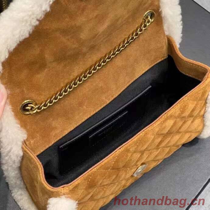 Yves Saint Laurent ENVELOPE SMALL BAG IN SUEDE AND SHEARLING 76361 brown