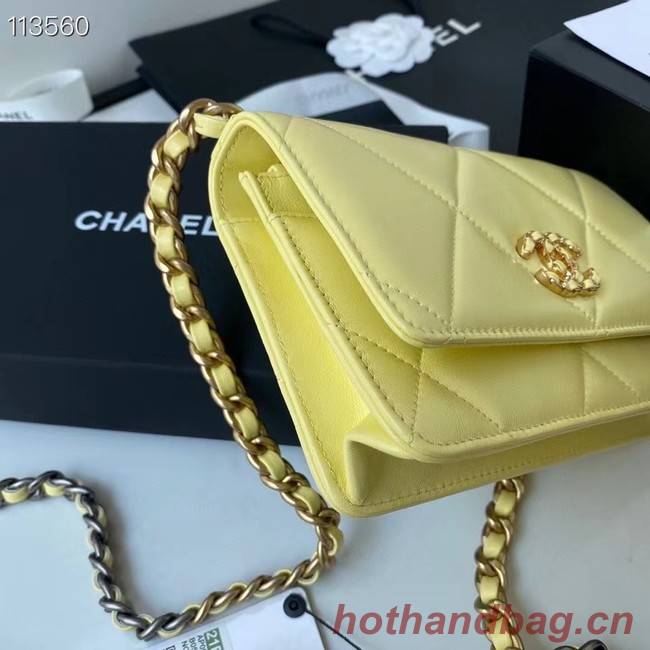 Chanel 19 Classic Sheepskin Leather Chain Wallet AP0957 LIGHT YELLOW