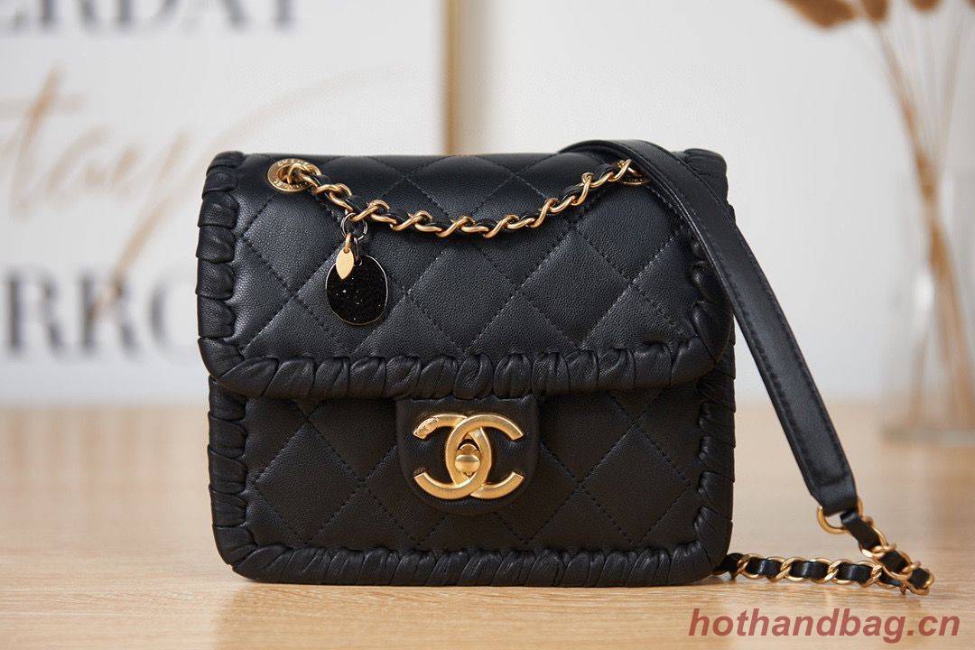 Chanel 22C New Woven Piping Square Original Leather Bag AS2495 Black