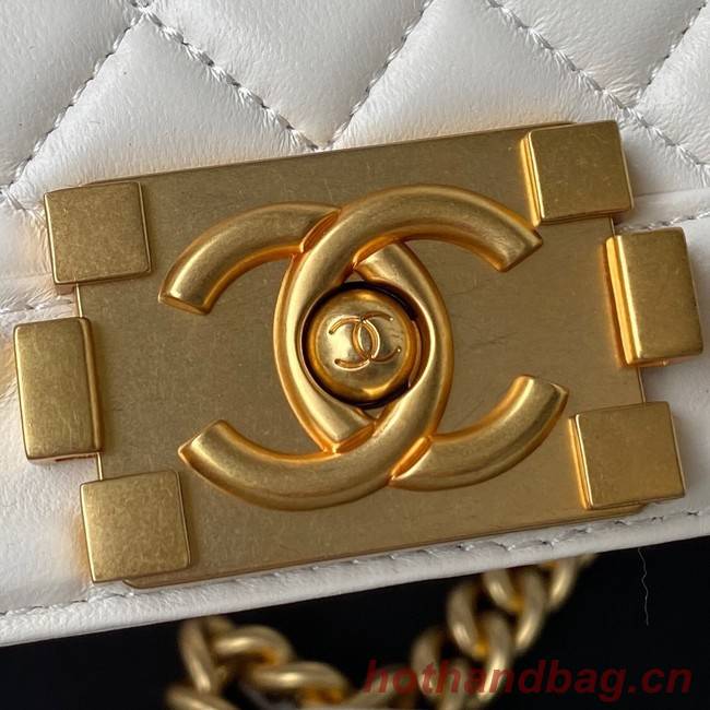 BOY CHANEL HANDBAG Gold-Tone Metal A67086 WHITE