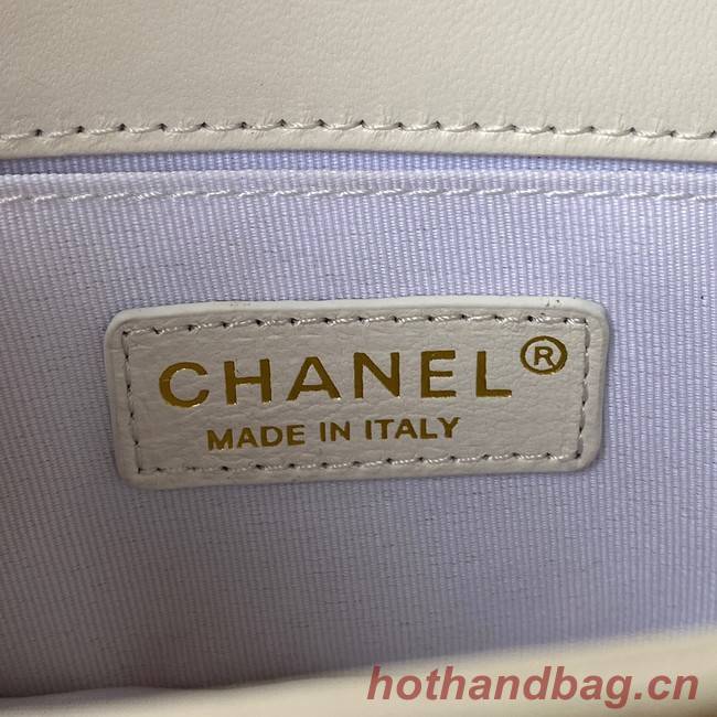 SMALL BOY CHANEL HANDBAG Gold-Tone Metal A67085 WHITE