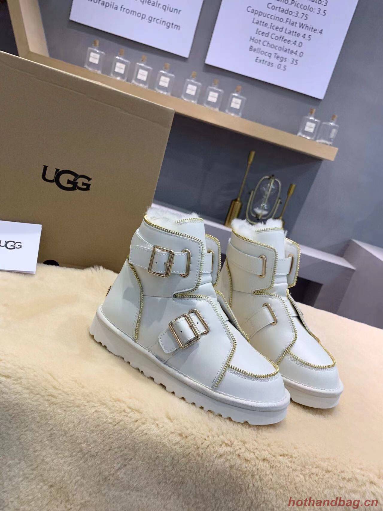 UGG Locomotive Boots Original Leather Full Wool Shoes UGG10361 White