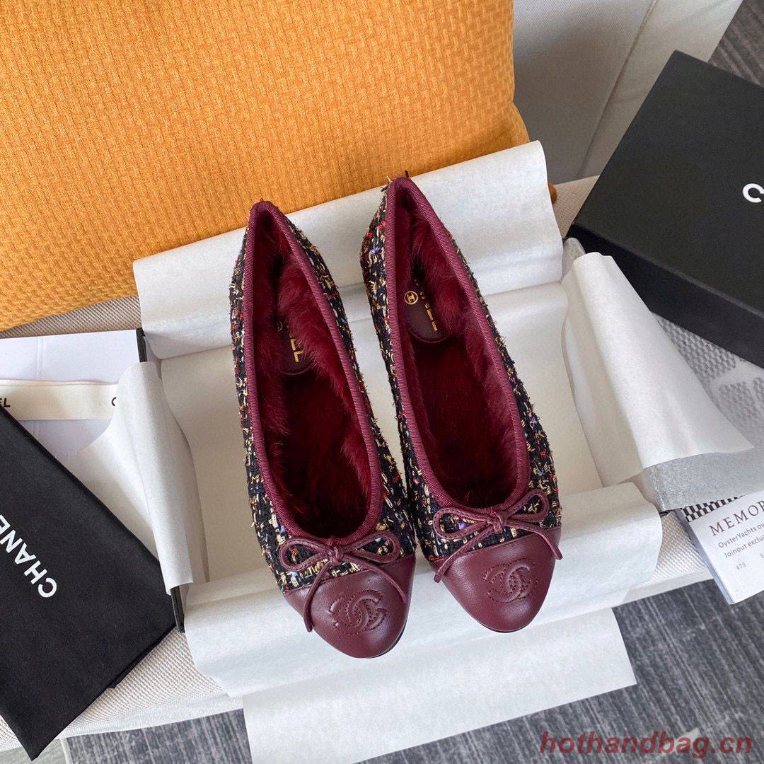 Chanel Ballet Shoes Original Leather Rabbit Fur CC23560 Wine