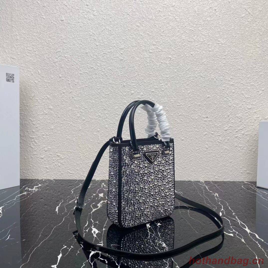 Prada leather small-bag with artificial crystals tote 1BC331 black